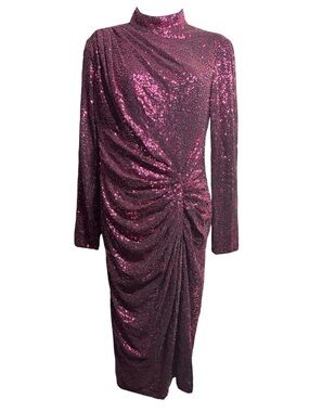 Tadashi Shoji Rani Sequin Long Sleeve Midi Dress Pink Fuchsia Size Small NWT